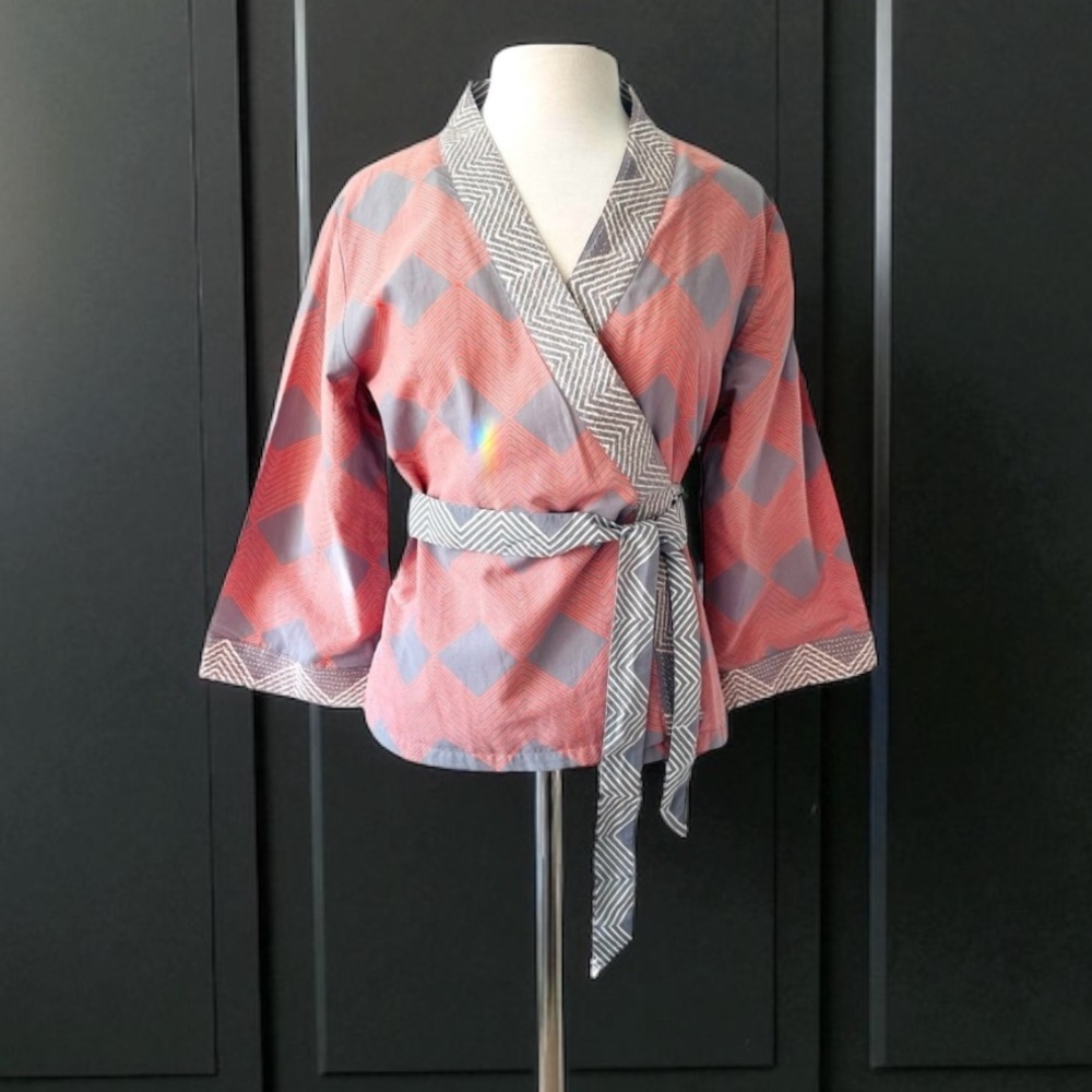 ANOKHI Kimono wrap hand embroidered top size LARGE